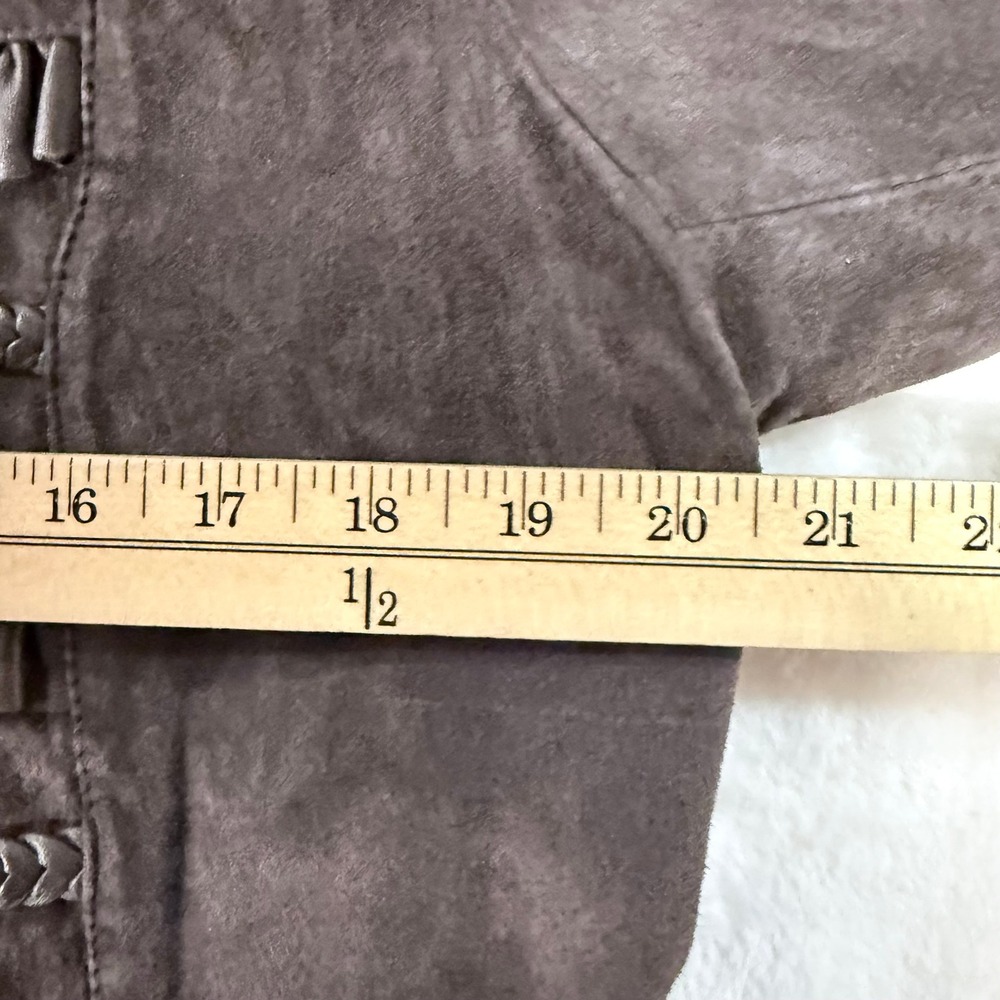 Vintage Pamela McCoy Brown Genuine Suede Leather Ruffle Military Jacket Large - Picture 5 of 7